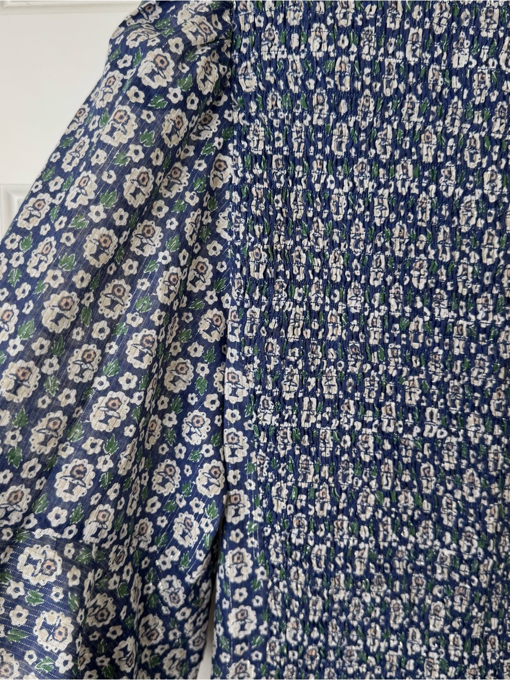 Rebecca Taylor La Vie Smocked V-Neck Floral Mini Dress - Blue - Picture 7 of 7